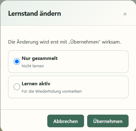 Auswahl des Lernstands für einen Vers