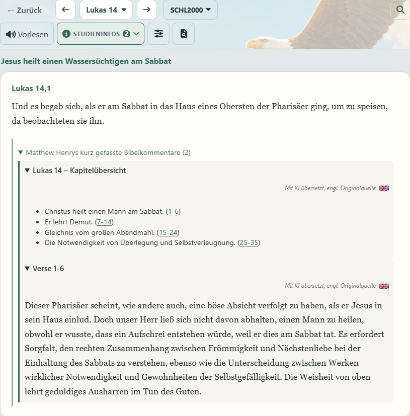 Kommentar zu einem Vers mit Umschalter zum englischen Original