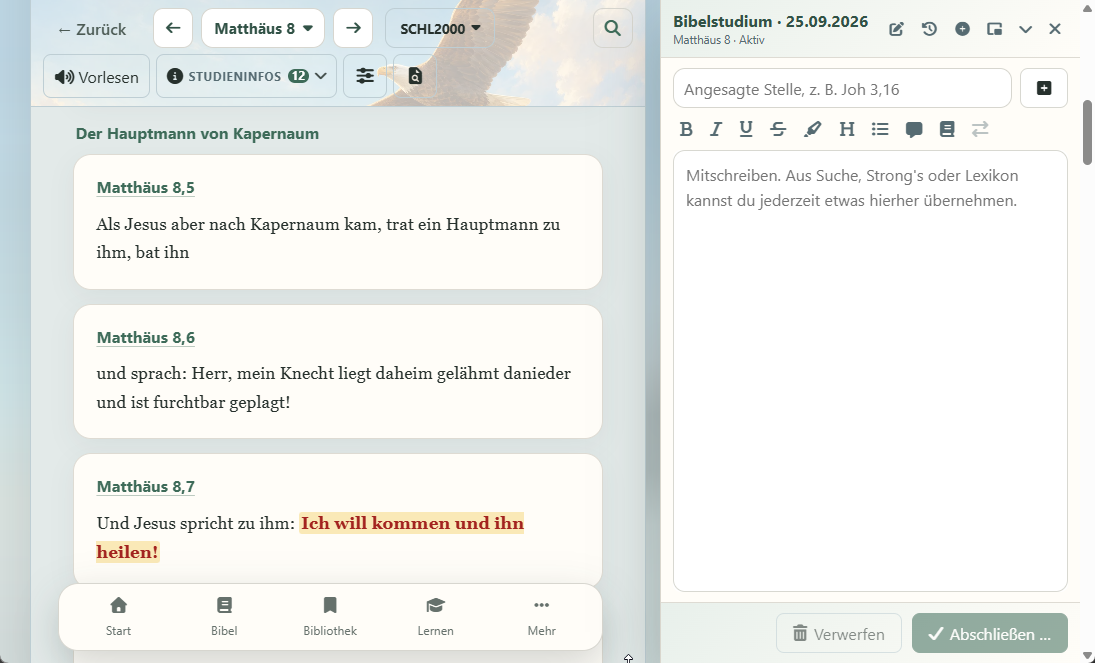 Mitschrift rechts neben einem Bibelkapitel
